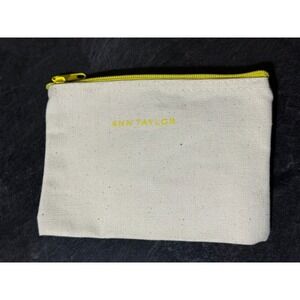 Ann Taylor Canvas Makeup Bag Cosmetic Pouch Yellow Zip Closure Natural Travel
